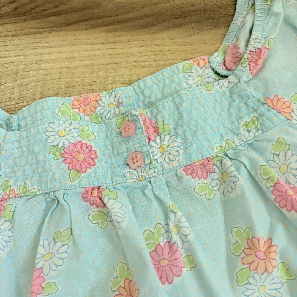 Vintage Osh Kosh Bgosh Top Girls Blue Floral Cotton Button Front Blouse Size 8